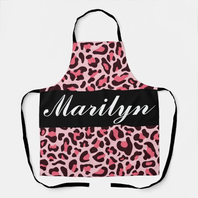 Pink Leopard Print Personalisiert Retro Trendy Sch Schürze (Vorderseite)