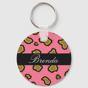 Pink Leopard Print Personalized Key Chain Schlüsselanhänger