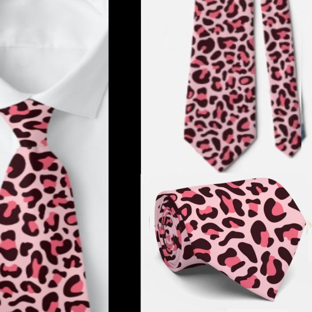 Pink Leopard Print Punk Rock Neck Tie Krawatte (Von Creator hochgeladen)