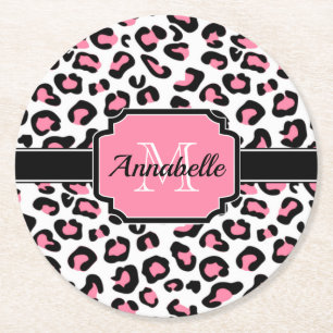 Pink Leopard Print Runder Pappuntersetzer