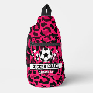 Pink Leopard Print Soccer Name Crossbody Bag