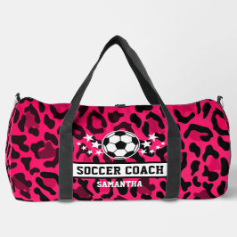 Pink Leopard Print Soccer Name Duffle Bag