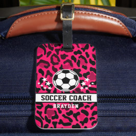 Pink Leopard Print Soccer Name Gepäckanhänger