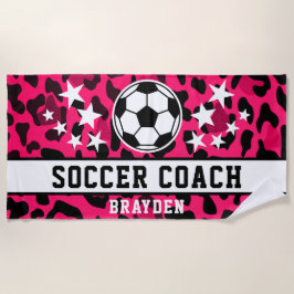 Pink Leopard Print Soccer Name Strandtuch