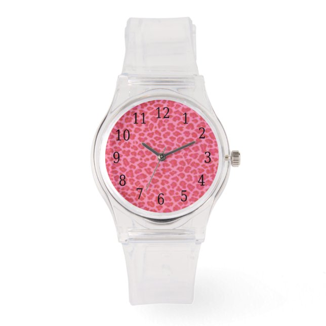 Pink Leopard Print Watch Armbanduhr (Vorderseite)