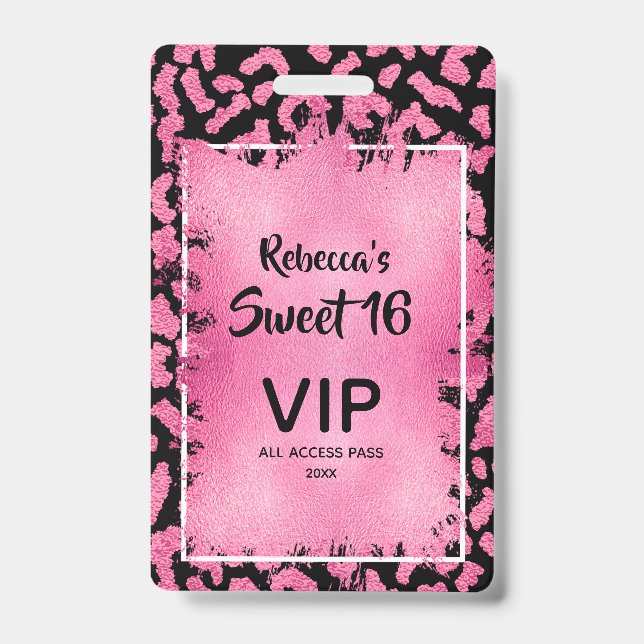 Pink Leopard Sweet 16. Geburtstag Einladender VIP  Ausweis (Vorderseite)