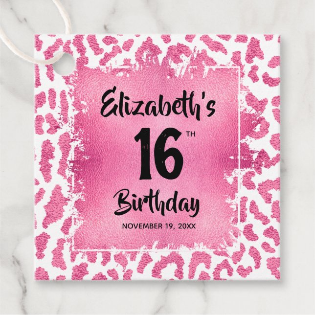 Pink Leopard Sweet 16. Geburtstag Personalisiert Geschenkanhänger (Vorderseite)