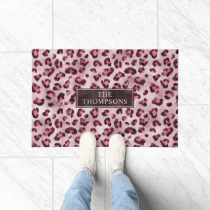 Pink Leopard Tierdruck mit Faux-Folie und Name Fußmatte