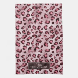 Pink Leopard Tierdruck mit Faux-Folie und Name Geschirrtuch