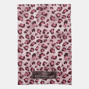 Pink Leopard Tierdruck mit Faux-Folie und Name Geschirrtuch