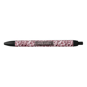 Pink Leopard Tierdruck mit Faux-Folie und Name Kugelschreiber
