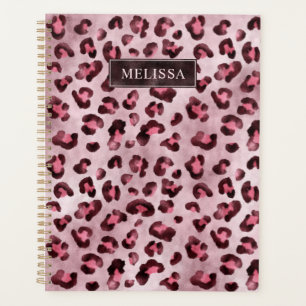 Pink Leopard Tierdruck mit Faux-Folie und Name Planer