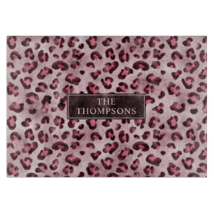 Pink Leopard Tierdruck mit Faux-Folie und Name Schneidebrett
