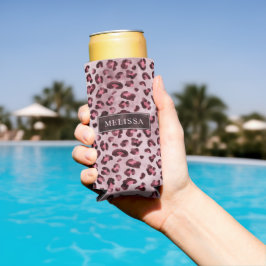 Pink Leopard Tierdruck mit Faux-Folie und Name Selters Dosenkühler