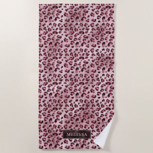 Pink Leopard Tierdruck mit Faux-Folie und Namen Strandtuch