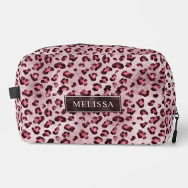 Pink Leopard Tierdruck mit Faux-Folie und Namen Waschbeutel