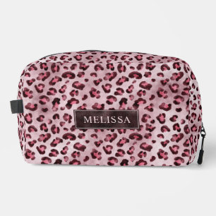 Pink Leopard Tierdruck mit Faux-Folie und Namen Waschbeutel