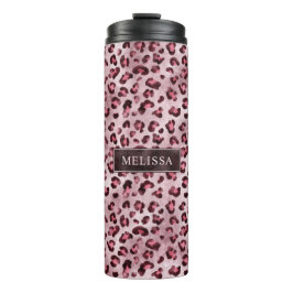 Pink Leopard Tierdruck mit Fauxfolie und Name Thermosbecher