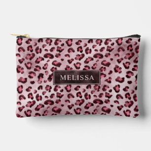 Pink Leopard Tierdruck mit Fauxfolie und Name Zubehörtasche