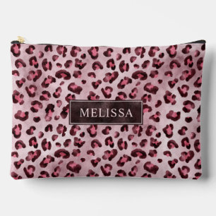 Pink Leopard Tierdruck mit Fauxfolie und Namen Zubehörtasche