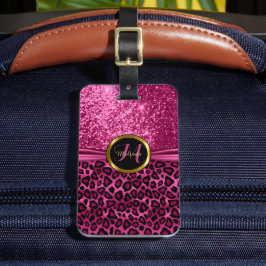 Pink Leopard Tierhaut und Glitzer - Monogramm Gepäckanhänger