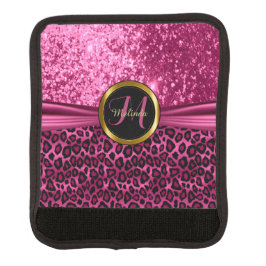 Pink Leopard Tierhaut und Glitzer - Monogramm Koffergriffwickel