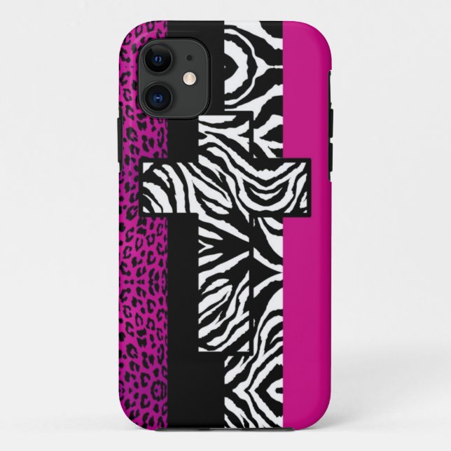 Pink-Leopard und Zebra-Tierdruck mit Kreuz Case-Mate iPhone Hülle (Rückseite)