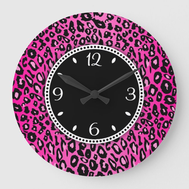 Pink-Leopard-Wandklemme Große Wanduhr (Vorderseite)