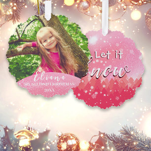 Pink Let it Snow Baby 2. Weihnachtsfeiertag Custom Ornament Karte