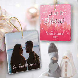 Pink Let it Snow Erstes Weihnachtsfest Foto Keramikornament