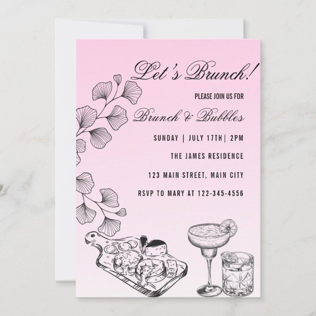 Pink Lets Brunch, Brunch und Bubbles Einladung (Vorderseite)