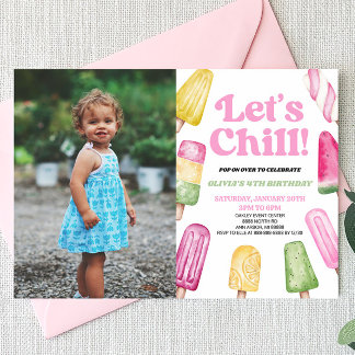 Pink Let's Chill Popsicle Picture Birthday Party Einladung