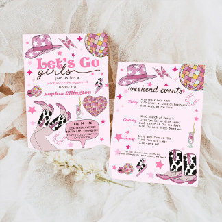 Pink Let's Go Girl Bachelorette Weekend Nash Bash Einladung