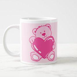 Pink Letter A Mug with Cute Teddy Bear Heart Jumbo-Tasse