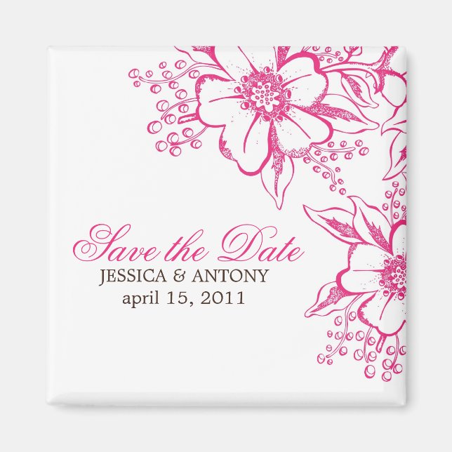 Pink Letterpress Style Wedding Magnet (Vorne)