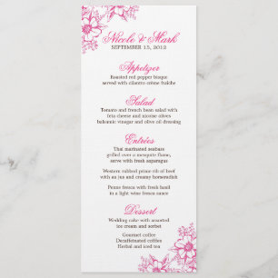Pink Letterpress Style Wedding Menükarte