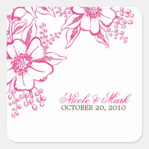 Pink Letterpress Style Wedding Quadratischer Aufkleber