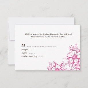 Pink Letterpress Style Wedding RSVP Karte