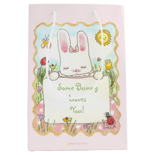 Pink Liebe Bunny Gift Bag Mittlere Geschenktüte (Vorderseite)