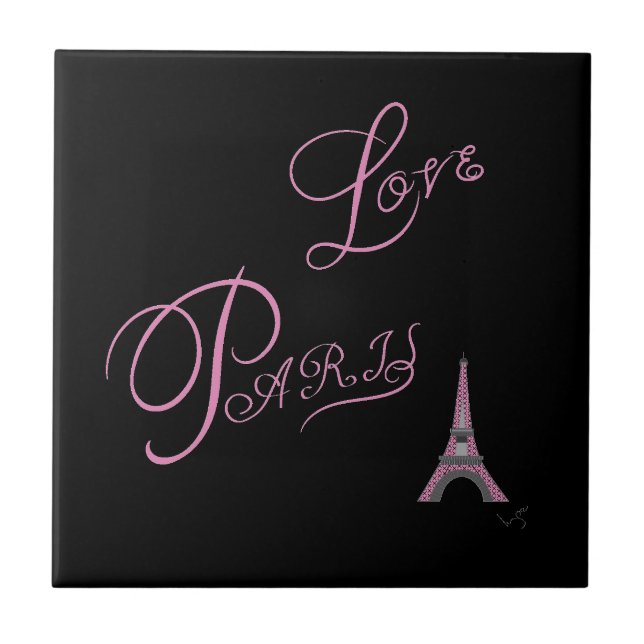 Pink-Liebe-Paris-Eiffel-Tower-einzigartig Fliese (Vorderseite)