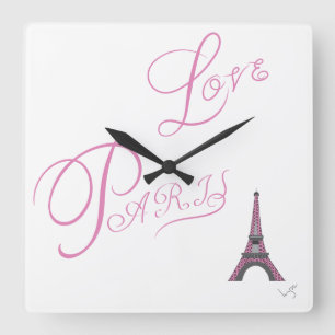 Pink-Liebe-Paris-Eiffel-Tower-einzigartig Quadratische Wanduhr