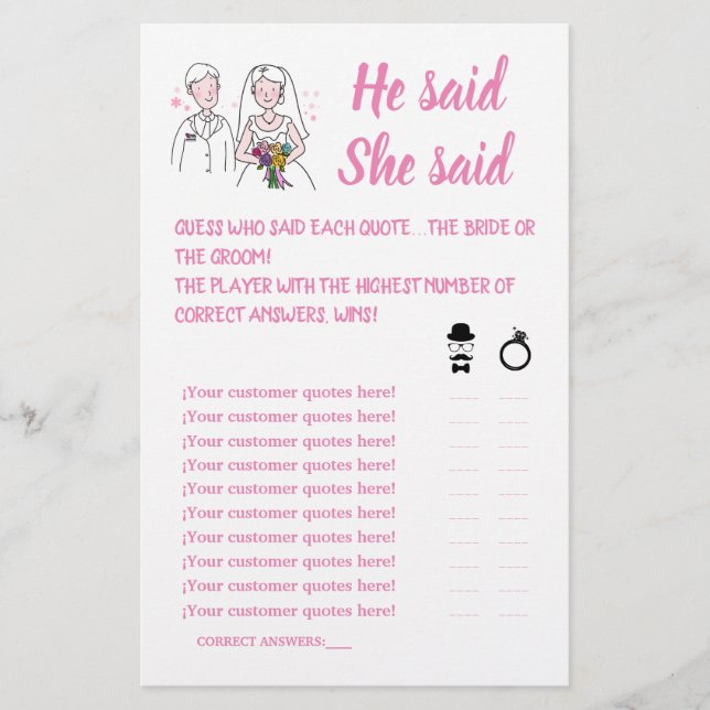 PINK LIEBE SAGTE ER, SIE SAGTE, DUSCHE SPIELKARTE FLYER (Vorne)