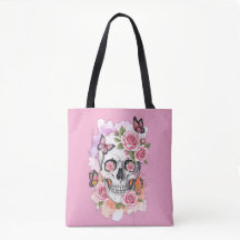 Pink Light Legacy - Gothic Skull & Rose Tote Bag