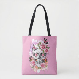 Pink Light Legacy - Gothic Skull & Rose Tote Bag