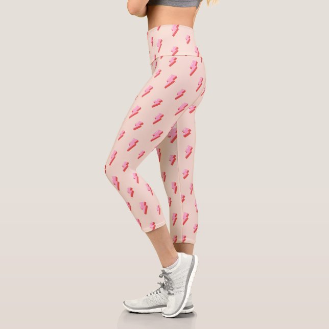 Pink Lightning Bolt Pattern Capri Leggings (Links)