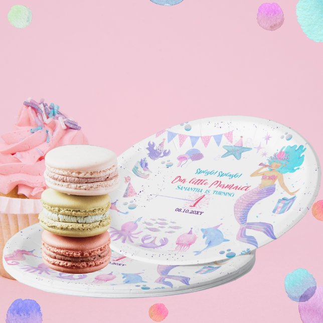 Pink Lila 1 Whimsical Girls Meerjungfrau Geburtsta Pappteller (Von Creator hochgeladen)