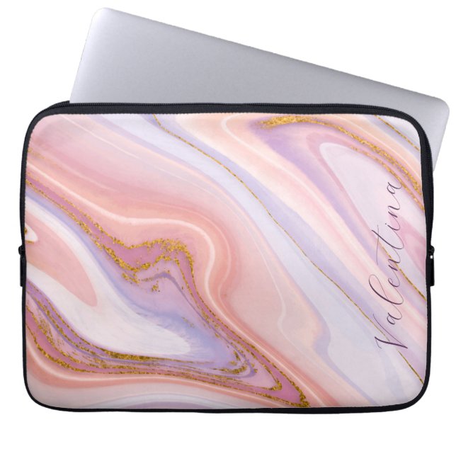 Pink Lila Berry Marble Gold Glitzer individuell an Laptopschutzhülle (Vorderseite)