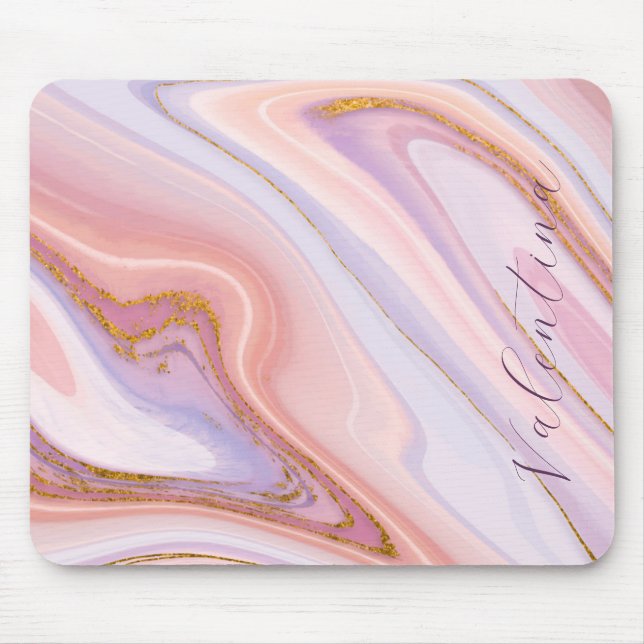 Pink Lila Berry Marble Gold Glitzer individuell an Mousepad (Vorne)