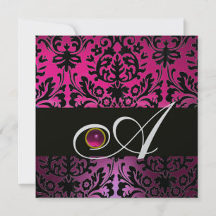 PINK LILA BLACK DAMASK MONOGRAM Amethyst Fuchsia Einladung