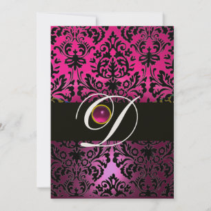 PINK LILA BLACK DAMASK MONOGRAM Amethyst Fuchsia Einladung